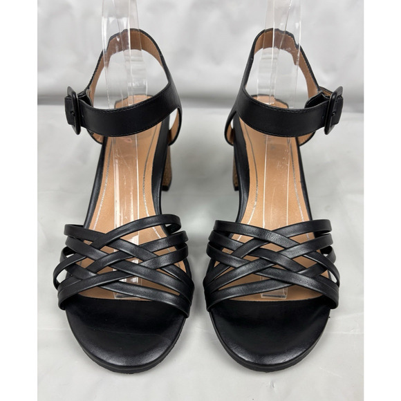 Vionic Peony Nat Leather Strappy Sandals Open Toe Womens 10 Black Woven - Picture 4 of 14